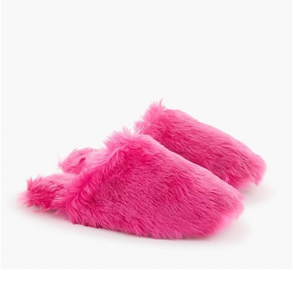 NWT J. Crew‎ Faux Fur Fuzzy Slippers - Bright Pink